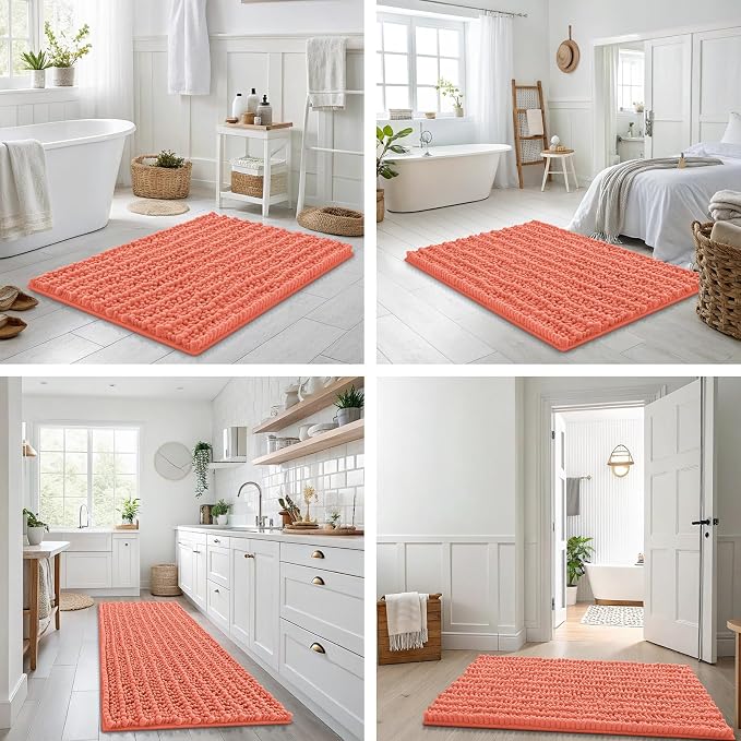 Smiry Bathroom Rugs 36X24, Extra Soft Rubber Backing Chenille Bath Mats | Coral Machine Washable Non Slip Quick Dry Bath Mats for Bathroom Floor, Tub, Shower, Home Decor Accessories