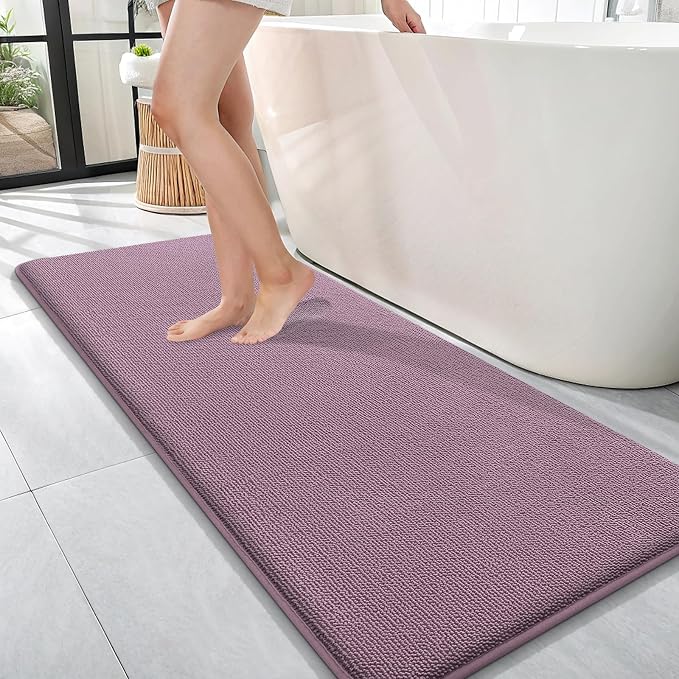 OLANLY Memory Foam Bathroom Runner Rug 47x17, Absorbent Long Mat, Deep Plum | Soft Quick Dry Bath Rugs, Non-Slip Carpet, Machine Washable Mat for Bathroom Floor, Tub and Shower, Home Decor Accessories