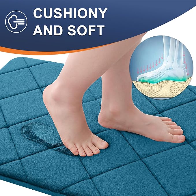 OLANLY Memory Foam Bath Mat 30x20, Ultra Soft and Absorbent Bathroom Rugs | Peacock Blue, Quick Dry, Machine Washable Shower Bath Rugs, Comfortable Bath Carpet for Bathroom Floor, Tub and Shower