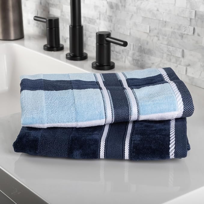 Lavish Home Bathroom Towels Set, Bathroom Accessories, Navy, Set of 6 | Includes 2 Bath Sheets, 2 Hand Towels, and 2 Wash Cloths, Soft 525 GSM 100% Cotton Set for Shower, Gym, Dorm, and Spa