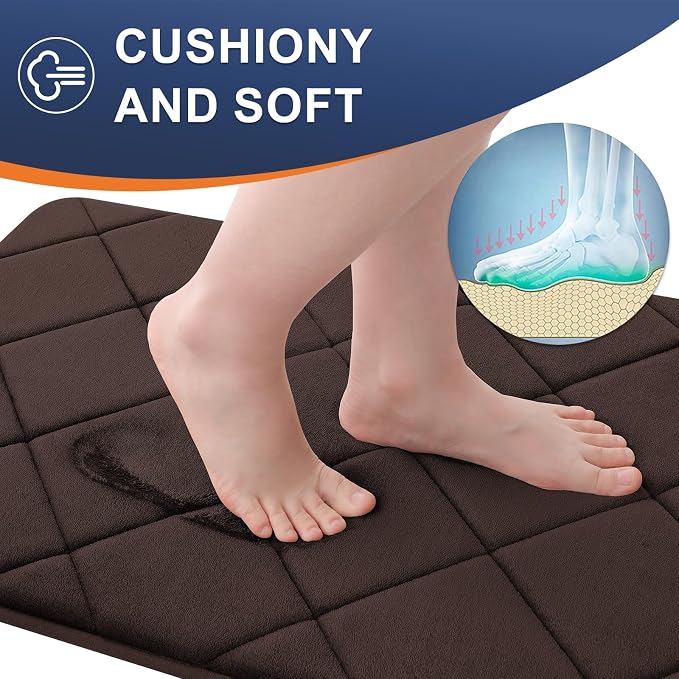 OLANLY Memory Foam Bath Mat 40x32, Ultra Soft and Absorbent Bathroom Rugs | Brown, Quick Dry, Machine Washable Shower Bath Rugs, Comfortable Bath Carpet for Bathroom Floor, Tub and Shower