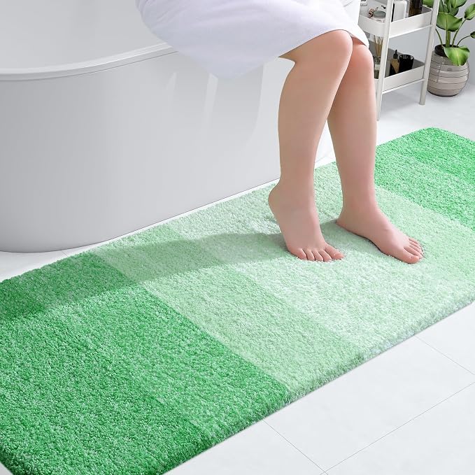 OLANLY Bathroom Runner Rug 70x24, Extra Soft Absorbent Microfiber Bath Rugs | Green, Non-Slip Quick-Drying Rubber Backing, Machine Washable Long Bath Mat for Floor, Tub and Shower, Home Decor Accessories