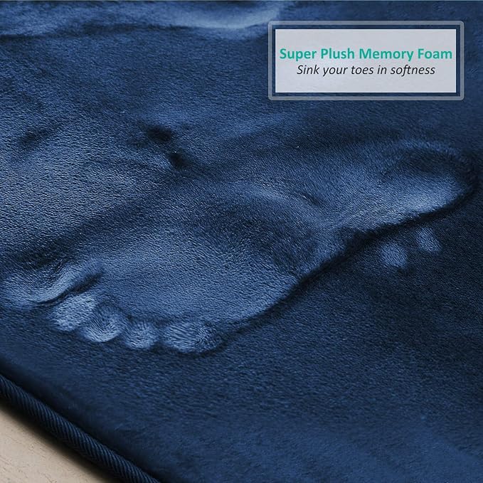Clara Clark 2 Piece Bathroom Rugs, Velvet Memory Foam Bath Mat Set, Non-Slip Bath Rugs, Machine Wash, Dries Quickly, Ultra Soft Plush Bath Mats for Bathroom, 17 x 24 + Contour, Blue