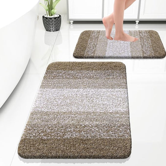 OLANLY Micorfiber Bathroom Rug Set 2 Piece, 30"x20"+24"x16" | Coffe, Soft Absorbent Bath Rug Set, Non-Slip, Machine Wash Dry, Plush Shaggy Bath Mats for Bathroom