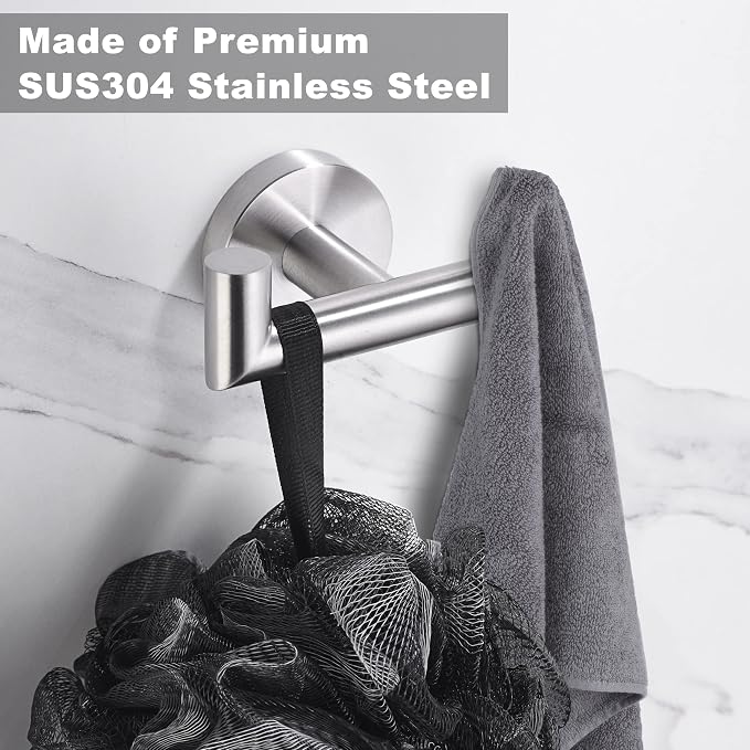 Towel Hooks for Bathrooms,Brushed Nickel Towel Hook for Kitchen Bathroom,SUS304 Stainless Steel Coat Hook,Heavy Duty Double Holder Robe Hooks for Hanging Towels,Coats,Sponges,Clothes,Wall Mount,2 Pack