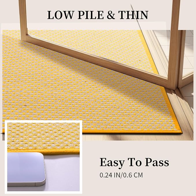 YIHOUSE Thin Bath Mat Yellow Bathroom Rugs Sets 3 Pieces, Non Slip Absorbent Bath Mats Quick Dry, Woven Braided Rugs Washable, Rubber Tapetes para Baño for Bathroom Toilet,Bathtub
