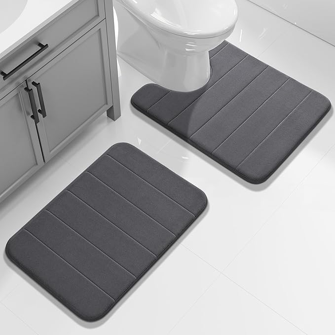 Yimobra Memory Foam Toilet Bath Mat U-Shaped, 24 X 20 Inches,Soft and Comfortable, Super Water Absorption, Non-Slip, Machine Wash and Easier to Dry for Bathroom Commode Contour Rug, Dark Gray