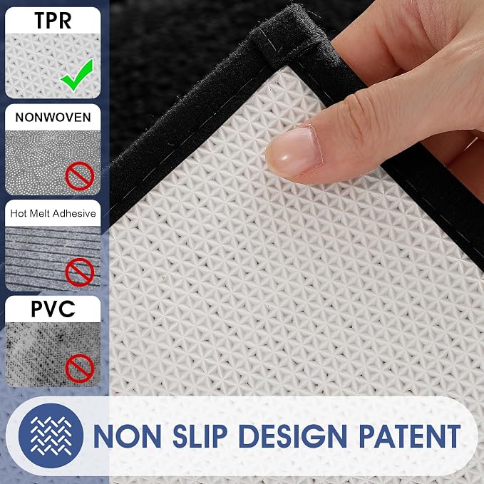 Bathroom Rugs 24"x17", Ultra Soft Thick Plush Fluffy Microfiber Absorbent Bath Mat, Non-Slip Backing, Machine Washable Bath Mats for Bathroom Floor, Tub and Shower, Home Decor Accessories, Black
