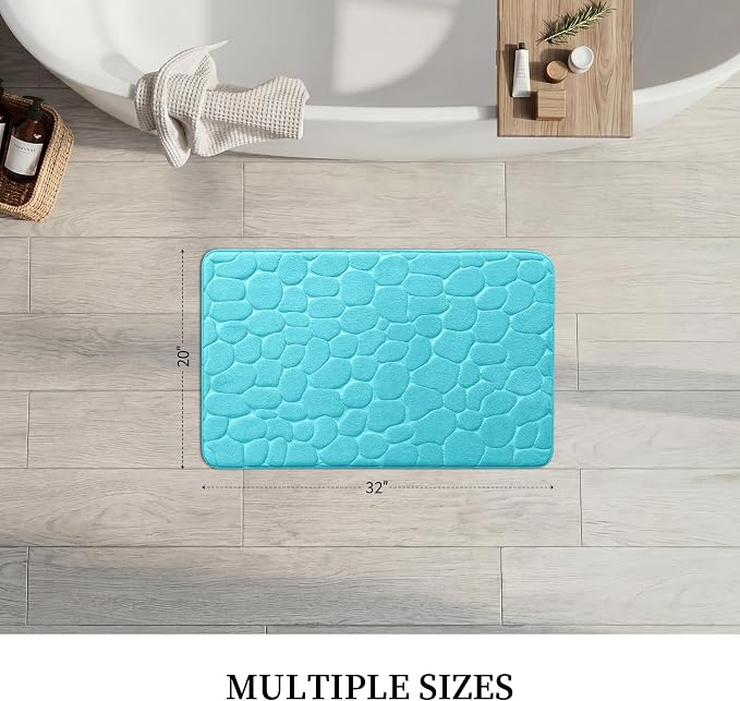 YIHOUSE Memory Foam Bath Mat Cobblestone Bathroom Rugs Super Water Absorbent Bath Mats for Bathroom Machine Washable Bath Rugs(20 x 32,Teal)