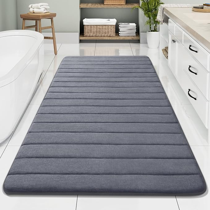 Buganda Memory Foam Bath Mat 70 x 34, Ultra Soft Absorbent Bathroom Rugs | Dark Grey, Machine Washable Quick Dry Bath Mats for Bathroom Floor, Shower and Tub, Home Decor Accessories