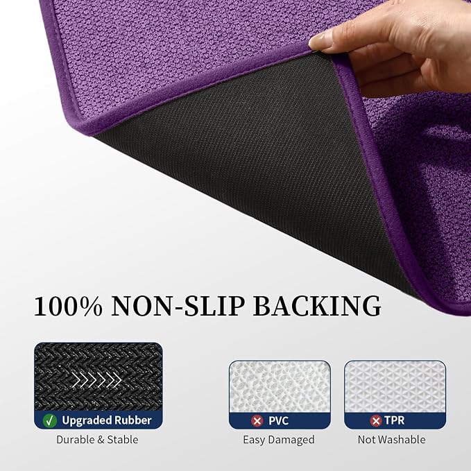 Purple Bathroom Rugs Sets 5 Piece, Quick Dry Thin Bath Mat with Toilet Rug - Non Slip Absorbent Machine Washable - Bath Runner Rugs for Bathtub Sink Home Decor