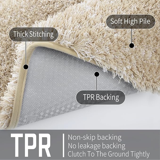 Yimobra Bathroom Rugs Sets 2 Piece, 32x20+24x17, Light Beige & White | Soft Absorbent Microfiber Bath Mat Set, Non Slip, Machine Washable Quick Dry, Plush Shaggy Shower Rugs for Bathroom Floor