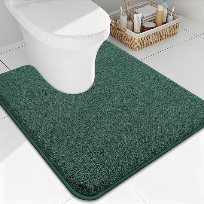 Smiry Memory Foam Toilet Rugs U Shaped 24x24, Extra Soft Bath Mat | Green Quick Dry, Machine Washable Bath Mats for Bathroom, Shower, Tub and Home Decor Accessories