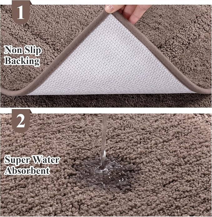 SHACOS Soft Microfiber Bathroom Rugs Set 2 Pieces with Toilet Rug | Absorbent Plush Bath Mat U Shaped Contour Bath Shower Rug, Non Slip Washable Fluffy Bathroom Floor Mats, 32x20+24x20, Coffee