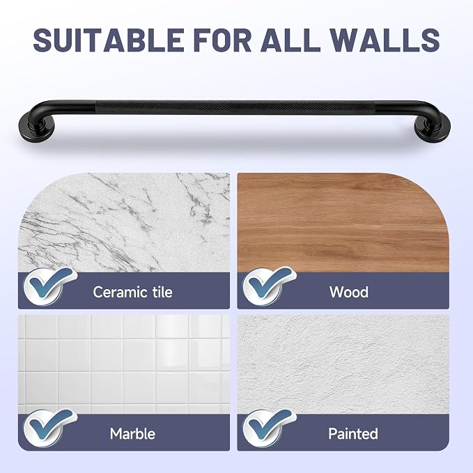Black Shower Grab Bar 36 Inch, 1.25" Dia Anti Slip Safety Bars, 304 Stainless Steel Bathroom Grab Bars，Handicap Handrail for Wall, Shower Grip Handle for Seniors Elderly Injury Assist Bath