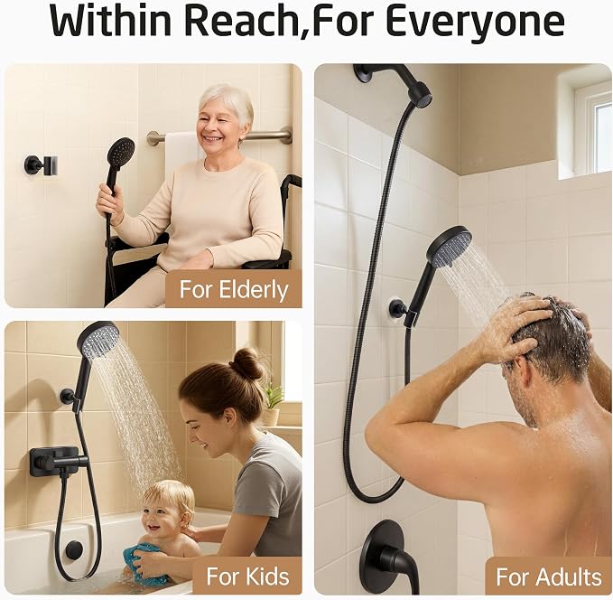 KES Upgraded Dual Size Opening Shower Head Holder, Black, 2X Strong Adhesion, 18/8 Stainless Steel, Adhesive Mount, 1 Count, C208DF-BK