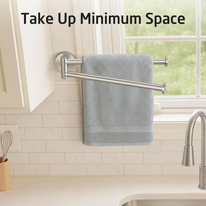 KES Kitchen Swivel Towel Bar 9-Inch, Swivel Towel Rack for Dish Towel, Double Towel Bar 2-Arm Wall Mounted, SUS 304 Stainless Steel, Brushed Finish, A2106S23-2