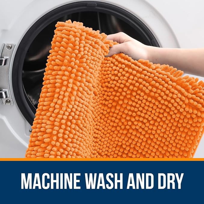OLANLY Large Bathroom Rugs 47x32, Extra Soft Absorbent Chenille Bath Rugs | Orange, Quick-Drying Rubber Backing, Machine Washable Bath Mat for Bathroom Floor, Tub and Shower, Home Decor Accessories