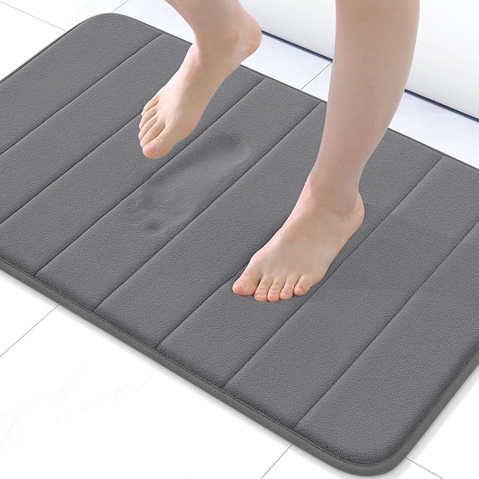 Buganda Memory Foam Bath Mat 24 x 16, Ultra Soft Absorbent Bathroom Rugs | Grey, Machine Washable Quick Dry Bath Mats for Bathroom Floor, Shower and Tub, Home Decor Accessories