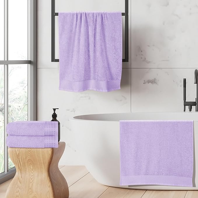 GLAMBURG Ultra Soft 4 Pack Oversized Bath Towel Set 27x54 inches, 100% Cotton Bath Towels, Highly Absorbant Compact Quickdry & Lightweight Towel, Ideal for Gym Travel Camp Pool - Purple