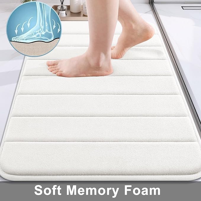 Buganda Memory Foam Bath Mat 70 x 24, Ultra Soft Absorbent Bathroom Rugs | Ivory, Machine Washable Quick Dry Bath Mats for Bathroom Floor, Shower and Tub, Home Decor Accessories