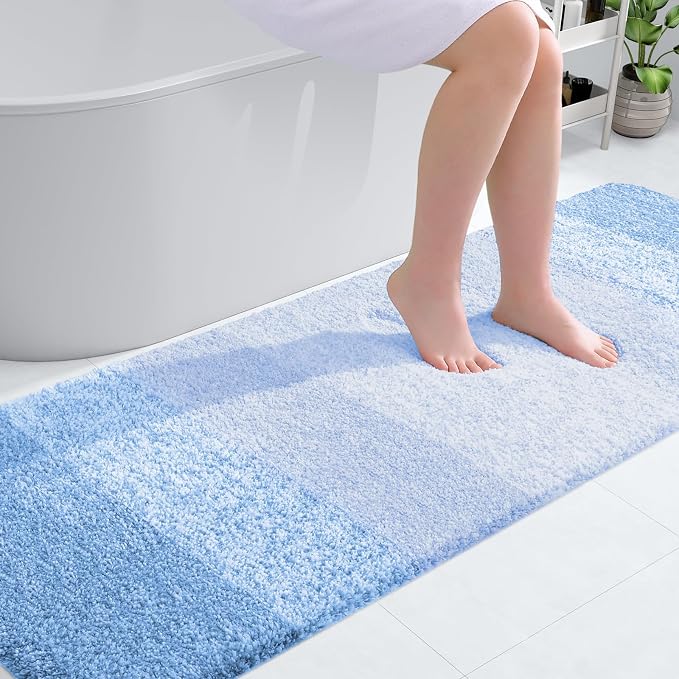 OLANLY Bathroom Runner Rug 70x20, Extra Soft Absorbent Microfiber Bath Rugs | Light Blue, Non-Slip Quick-Drying Rubber Backing, Washable Long Bath Mat for Floor, Tub and Shower, Home Decor