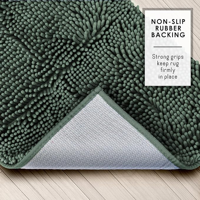 Hearth & Harbor Bathroom Rugs, Chenille Bath Mat - Machine Washable Bath Mats for Bathroom Non-Slip Backing Rubber, Quick Dry Bathroom Mat