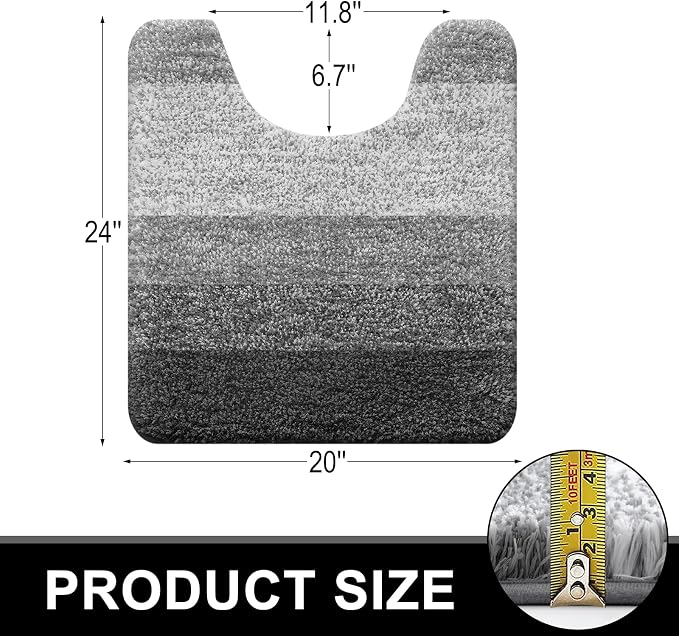OLANLY Microfiber Bathroom Rugs Sets 3 Piece, 47"x20"+24"x16"+24"x20" | Grey, Soft Absorbent Bath Mats and U-Shaped Contour Toilet Rug, Plush Shaggy Bath Mat Set for Bathroom