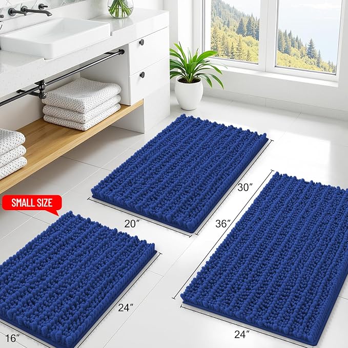 Smiry Bathroom Rugs 36X24, Extra Soft Rubber Backing Chenille Bath Mats | Royal Blue Machine Washable Non Slip Quick Dry Bath Mats for Bathroom Floor, Tub, Shower, Home Decor Accessories