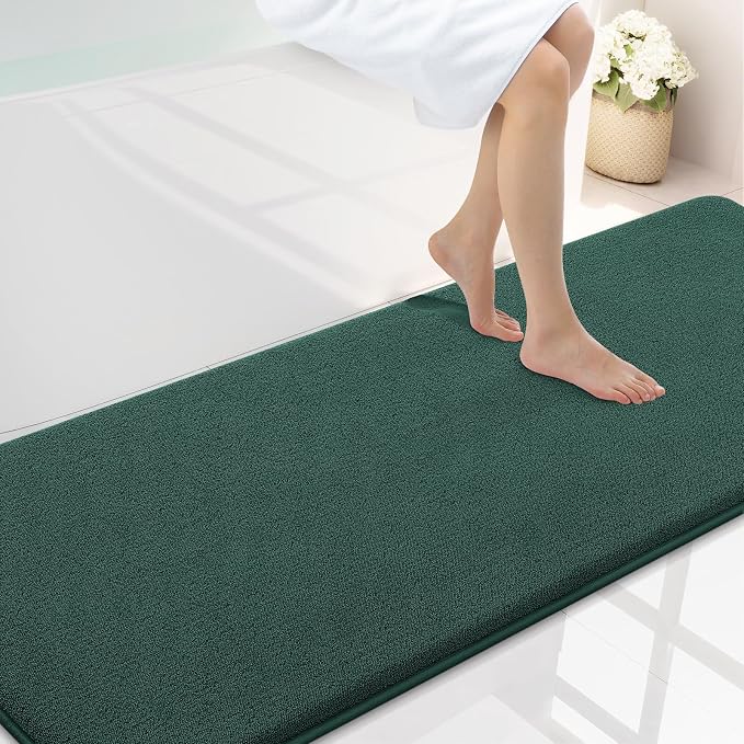 Smiry Memory Foam Bath Mat 72x24, Extra Soft Absorbent Bathroom Rugs | Green Quick Dry, Machine Washable Bath Mats for Bathroom, Shower, Tub and Home Decor Accessories