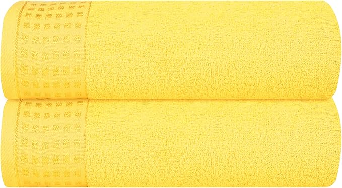 GLAMBURG 100% Cotton 2 Pack Oversized Bath Towel Set 28x55 Inches, Ultra Soft Highly Absorbant Compact Quickdry & Lightweight Large Bath Towels, Ideal for Gym Travel Camp Pool - Lime Yellow