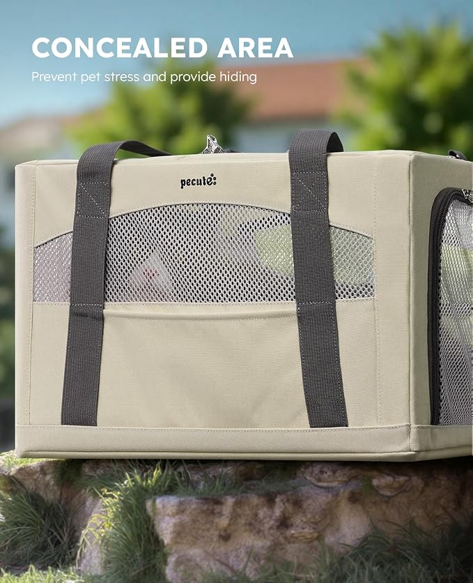 Pecute Cat Carrier Stable, Pet Carrier with Privacy Partition,Beige | Safe For Car Travel, Stable Steel Frame, Soft-Sided Pet Carrier Bag For Dogs And Cats Up To 11lbs, Foldable Design.