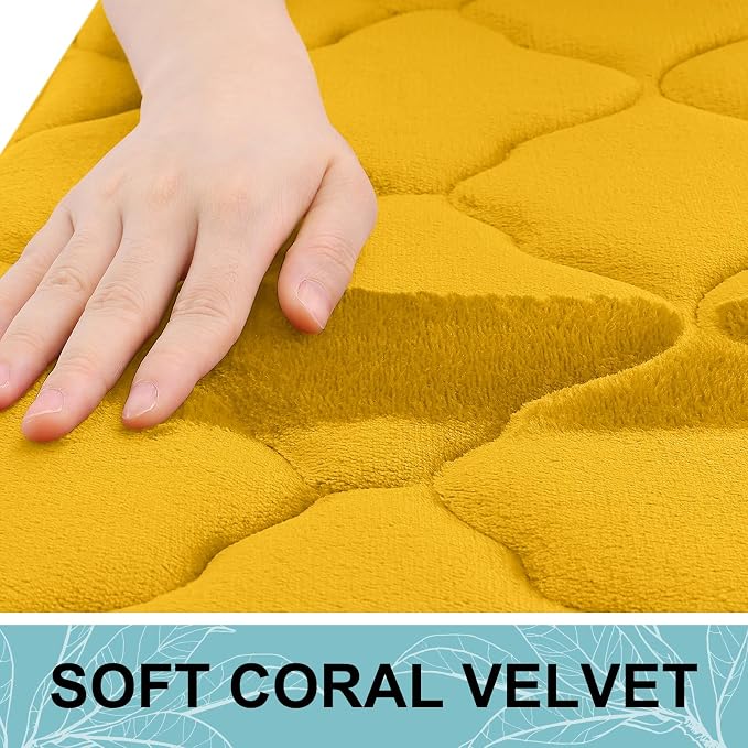 OLANLY Memory Foam Bath Mat Rug 47x20, Ultra Soft Bathroom Rugs, Yellow | Thick Absorbent Carpet, Non-Slip Backing, Machine Washable, for Bathroom Floor, Tub, Shower and Home Decor Accessories