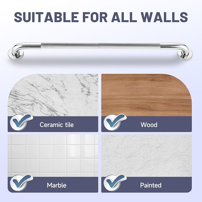 36 Inch Shower Grab Bar, 1.25" Dia Chrome Anti Slip Safety Bars, 304 Stainless Steel Bathroom Handrail, Handicap Grab Bars for Wall, Shower Grip Handle for Seniors Elderly Injury Assist Bath