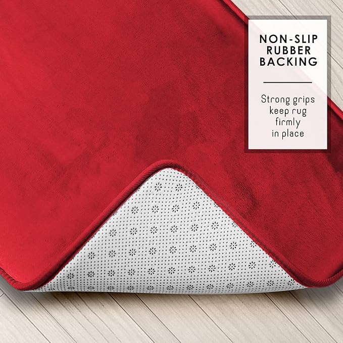 Clara Clark 2 Piece Bathroom Rugs, Velvet Memory Foam Bath Mat Set, Non-Slip Bath Rugs, Machine Wash, Dries Quickly, Ultra Soft Plush Bath Mats for Bathroom, 20 x 32 + Contour, Red