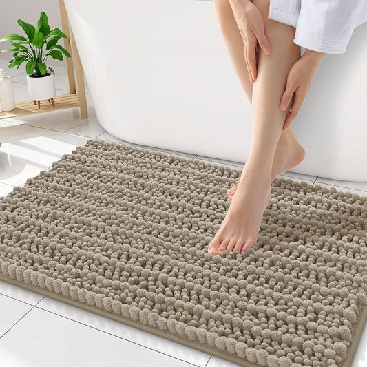 Smiry Bathroom Rugs 34X21, Extra Soft Rubber Backing Chenille Bath Mats | Latte Machine Washable Non Slip Quick Dry Bath Mats for Bathroom Floor, Tub, Shower, Home Decor Accessories