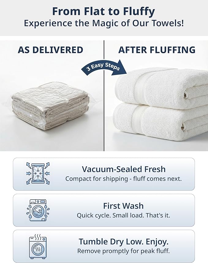 LANE LINEN Large Bath Towel Set Absorbent Quick Dry 100% Cotton - White | Bath Towels Set Of 4 - Fade-Resistant Color, Classic Terry Weave, Densely Woven, Coordinated Colors, Dobby Border Accent