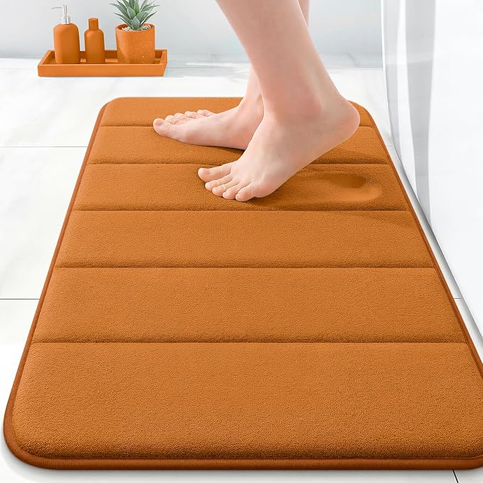 OLANLY Memory Foam Bath Mat 35x16, Super Soft and Absorbent Bathroom Rugs | Ochre, Quick Dry Bath Rug, Machine Washable Shower Floor Mats, Bathmat Carpet for Bathroom Floor, Tub and Shower