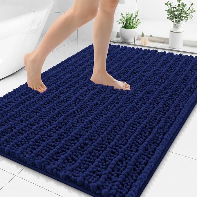 Smiry Bathroom Rugs 48X32, Extra Soft Rubber Backing Chenille Bath Mats | Navy Blue Machine Washable Non Slip Quick Dry Bath Mats for Bathroom Floor, Tub, Shower, Home Decor Accessories