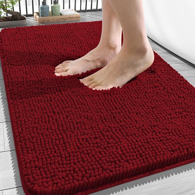 OLANLY Bathroom Rugs 34x21, Extra Soft Absorbent Chenille Bath Rugs | Red, Quick-Drying Rubber Backing, Machine Washable Bath Mat for Bathroom Floor, Tub and Shower, Home Decor Accessories