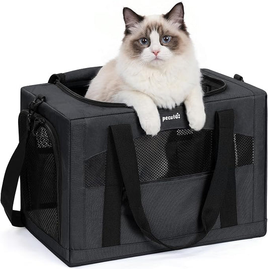 Pecute Cat Carrier Stable, Pet Carrier with Privacy Partition,Dark Gray | Safe For Car Travel, Stable Steel Frame, Soft-Sided Pet Carrier Bag For Dogs And Cats Up To 15lbs, Foldable Design,XL.