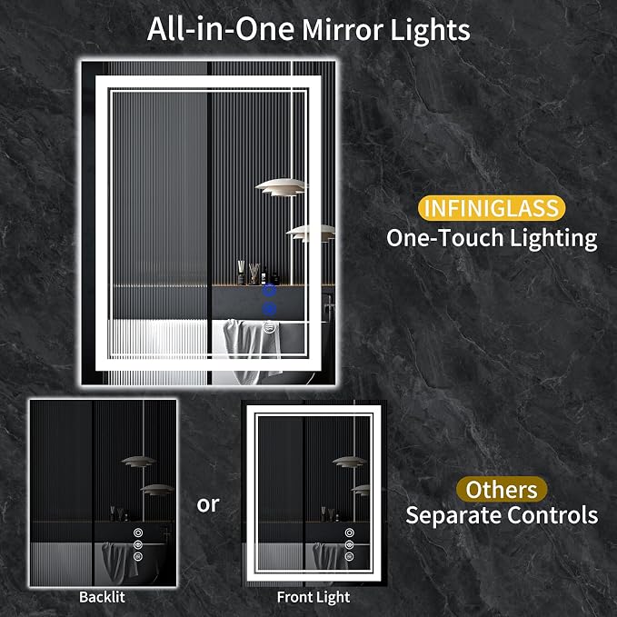 32"x28" LED Bathroom Mirror with Lights,Anti-Fog,3 Color Modes