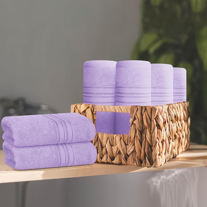 BOUTIQUO Ultra Soft Cotton Washcloths, Contains 12 Piece Face Cloths 12x12 inch, Ideal for Everyday use Face Towels, Compact & Lightweight Multi Purpose Washcloths - Purple