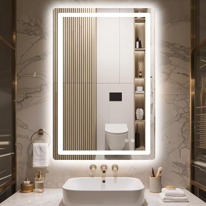 Delma 36x24 LED Bathroom Vanity Mirror with Lights, Anti-Fog, Dimmable | Front & Backlit with 3 Color Modes and Memory, 5mm Shatterproof Glass, Plug-in or Hardwired, Horizontal or Vertical