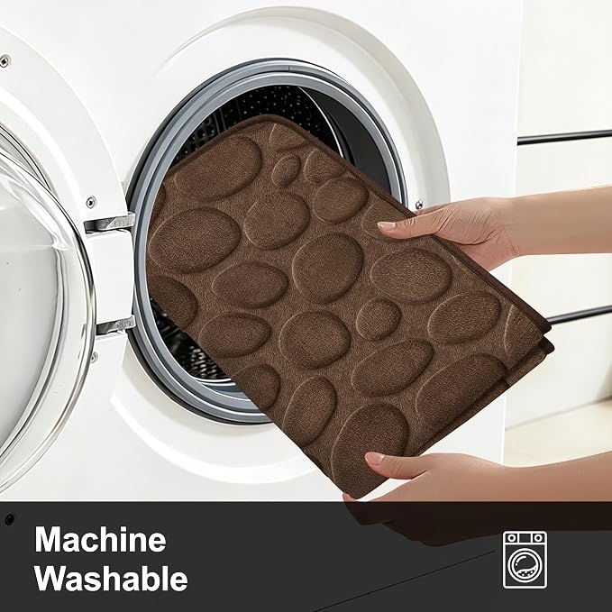 Stone Bath Mats, Non-Slip Memory Foam Bathroom Rug, 16x24 Brown | TPR Rubber Backing,Ultra Soft,Highly Absorbent,Machine Washable,Quick Dry for Tub and Shower, Home Decor Accessories