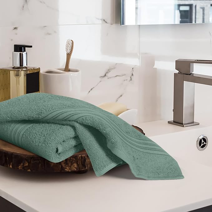 BOUTIQUO Ultra Soft Cotton 6 -Piece Hand Towel Set 16x24 Inch, Ideal for use in Bathroom, Kitchen, Gym, Spa & General Cleaning, Compact & Lightweight Multi Purpose Hand Towels - Jade