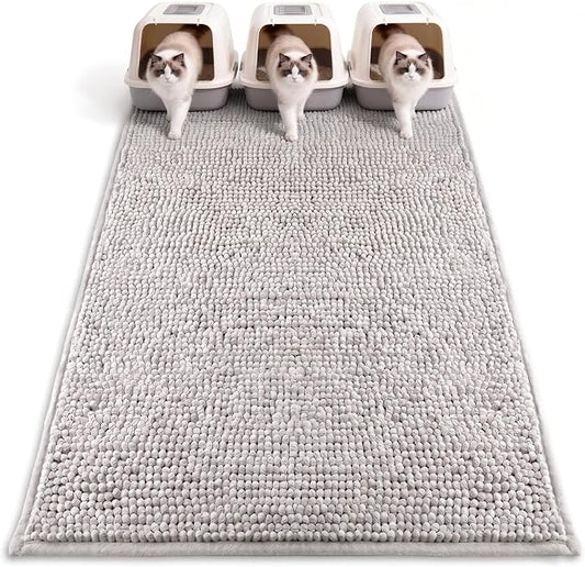 Pieviev Soft Chenille Cat Litter Box Mat, Ultra Absorbent, 48'' x 36'' | Long Plush Chenille Traps Cat Deeply, Waterproof Tpr Anti-Slip Backing, Absorbs Moisture, Machine Washable Cat Mat