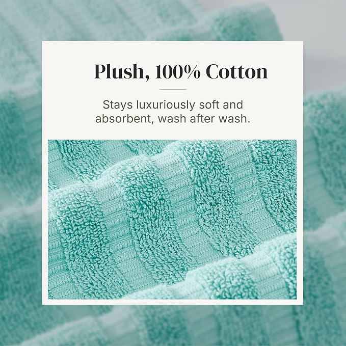 Modern Threads 6 Piece Bath Towel Set – Bathroom Set with 2 Bath Towels, 2 Hand Towels, and 2 Wash Cloths – 100% Cotton, Super Absorbent & Extra Soft – Reversible Natural Vine (Aqua)