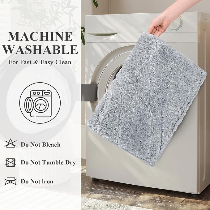 HEBE Bathroom Rugs Sets 2 Piece, Non Slip Washable Absorbent Bath Mat Set | Super Soft Plush Microfiber Bathroom Mats with Runner Set, Solid Bathmat for Floor, Bath Rug for Tub, Shower, Vanity