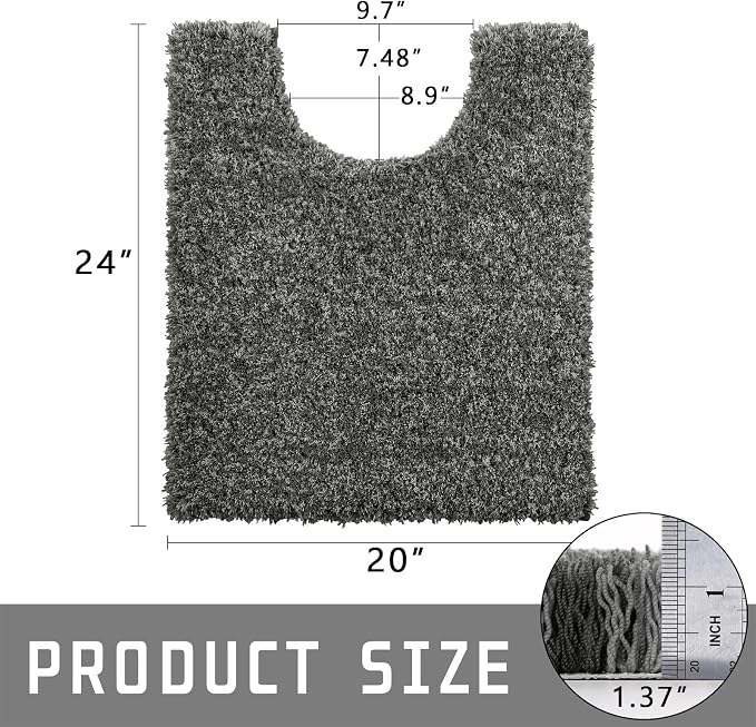 Yimobra Toilet Rugs U Shaped 24X20, Ultra Soft and Water Absorbent Bath Mats, Non Slip Fluffy Luxury polyester Contour Bath Rugs for Toilet, Dry Quick, Machine Washable, Light Gray and Black Gray